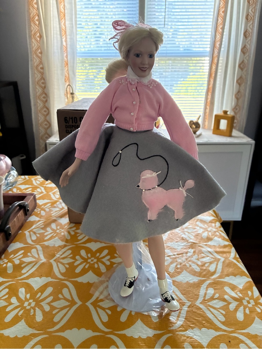Pink and Gray Poodle Skirt Doll Outfit - Classic Retro Look